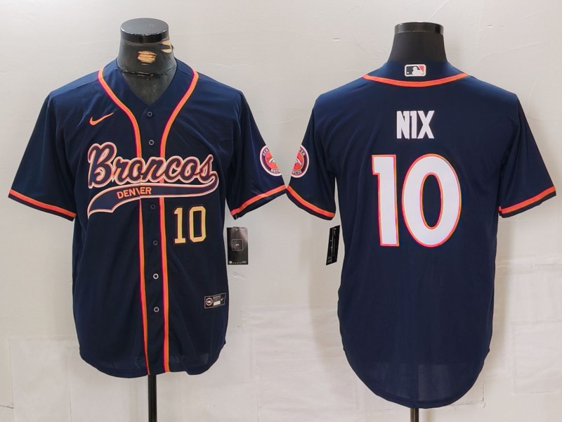 Personalized Men’s Denver Broncos #10 Bo Nix Navy Cool Base Stitched Baseball Jersey