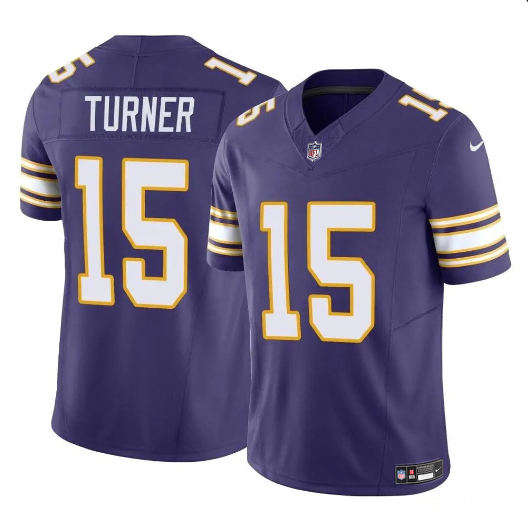 Personalized Men’s Minnesota Vikings #15 Dallas Turner Purple 2024 Draft Throwback Untouchable Limited Stitched Jersey