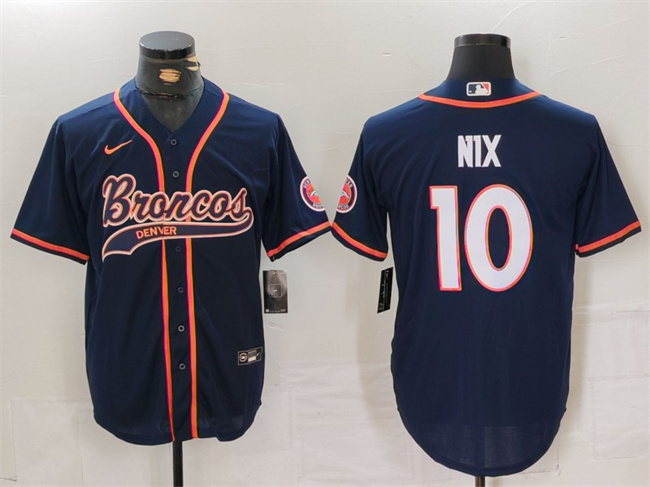 Personalized Men’s Denver Broncos #10 Bo Nix Navy Cool Base Stitched Baseball Jersey
