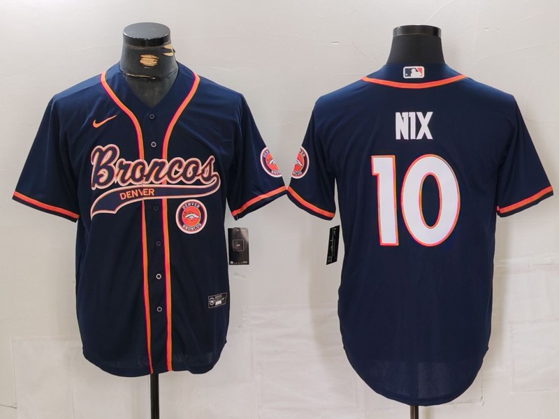 Personalized Men’s Denver Broncos #10 Bo Nix Navy Cool Base Stitched Baseball Jersey