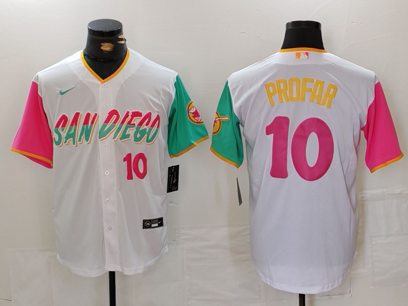Personalized Men’s San Diego Padres #10 Jurickson Profar White City Connect Cool Base Stitched Baseball Jerseys