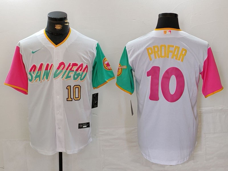Personalized Men’s San Diego Padres #10 Jurickson Profar White City Connect Cool Base Stitched Baseball Jerseys