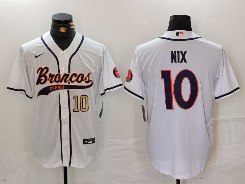 Personalized Men’s Denver Broncos #10 Bo Nix White Cool Base Stitched Baseball Jerseys