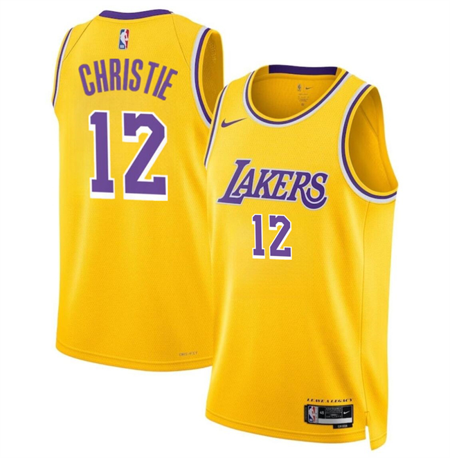 Personalized Men’s Los Angeles Lakers #12 Max Christie Yellow 2024 Icon Edition Stitched Basketball Jersey