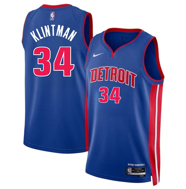 Personalized Men’s Detroit Pistons #34 Bobi Klintman Blue 2024 Icon Edition Stitched Jersey