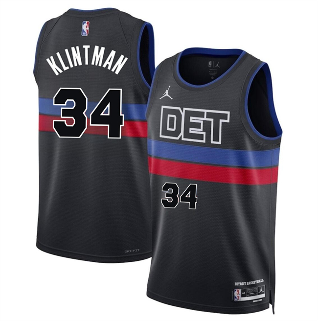 Personalized Men’s Detroit Pistons #34 Bobi Klintman Black 2024 Statement Edition Stitched Basketball Jersey