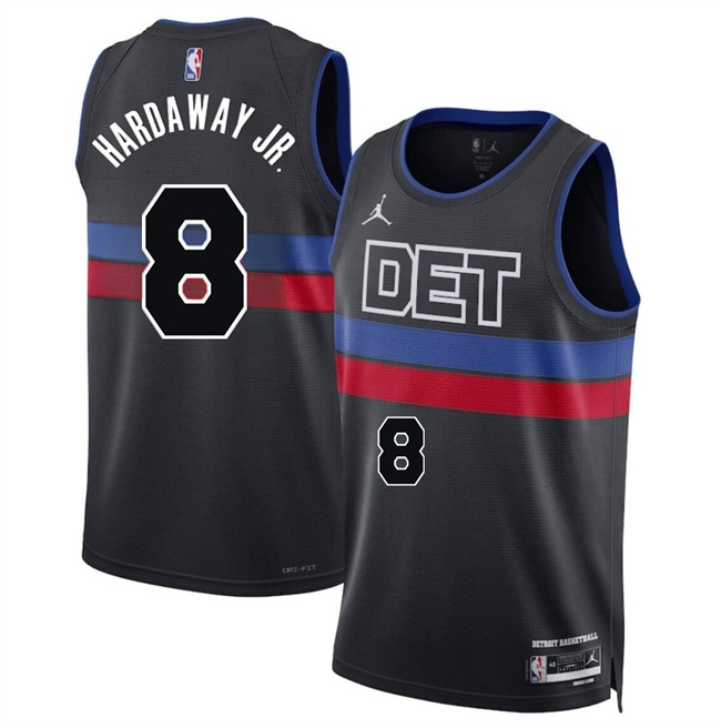 Personalized Men’s Detroit Pistons #8 Tim Hardaway Jr Black 2024 Statement Edition Stitched Basketball Jersey