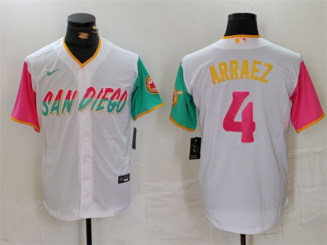 Personalized Men’s San Diego Padres #4 Luis Arraez White City Connect Cool Base Stitched Baseball Jersey