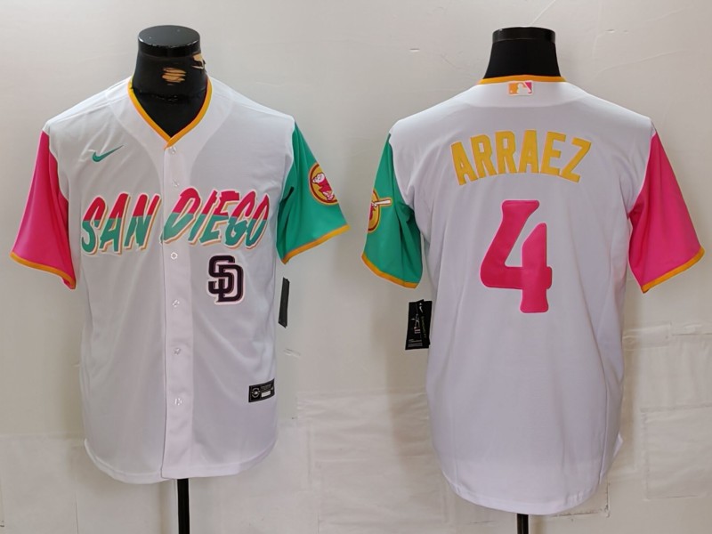Personalized Men’s San Diego Padres #4 Luis Arraez White City Connect Cool Base Stitched Baseball Jerseys