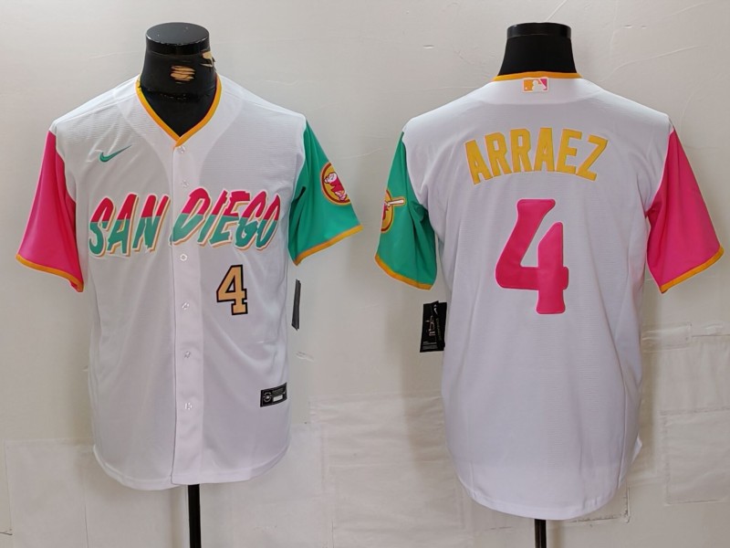 Personalized Men’s San Diego Padres #4 Luis Arraez White City Connect Cool Base Stitched Baseball Jerseys