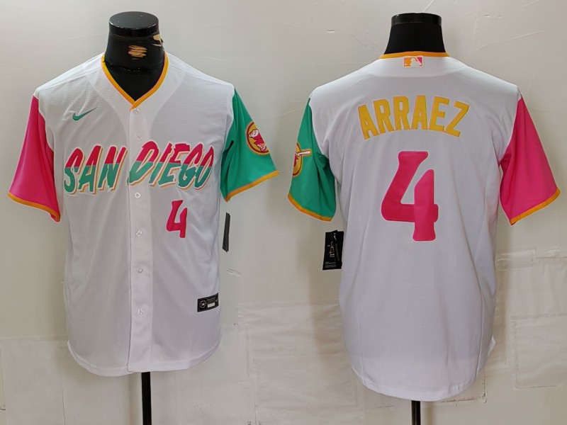 Personalized Men’s San Diego Padres #4 Luis Arraez White City Connect Cool Base Stitched Baseball Jerseys