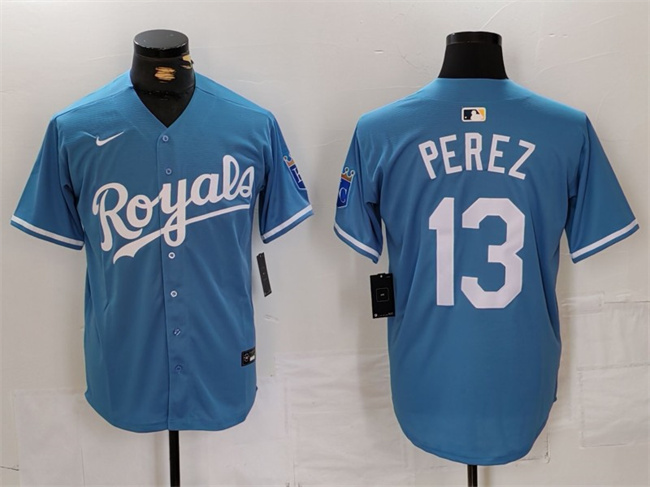 Personalized Men’s Kansas City Royals #13 Salvador Perez Light Blue Cool Base Stitched Jersey