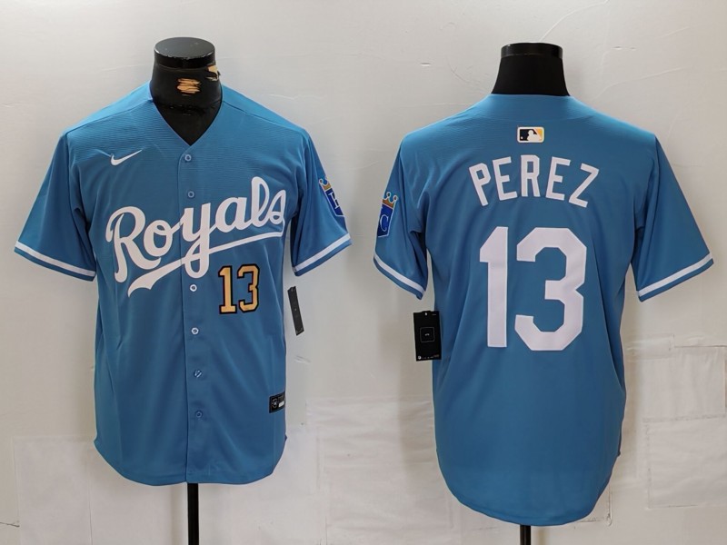 Personalized Men’s Kansas City Royals #13 Salvador Perez Light Blue Cool Base Stitched Jerseys