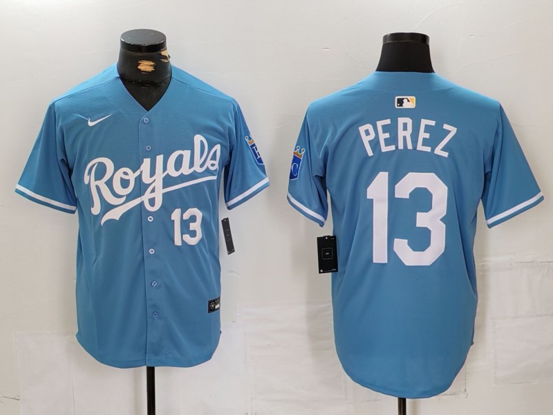 Personalized Men’s Kansas City Royals #13 Salvador Perez Light Blue Cool Base Stitched Jerseys