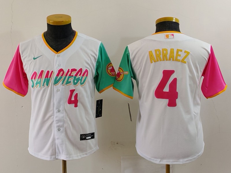 Personalized Youth San Diego Padres #4 Luis Arraez White City Connect Stitched Baseball Jerseys