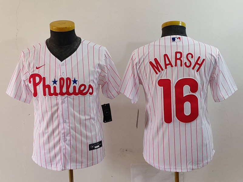 Personalized Youth Philadelphia Phillies #16 Brandon Marsh White Cool Base Stitched Baseball Jerseys