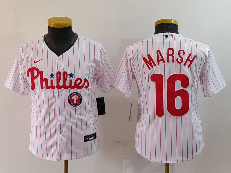 Personalized Youth Philadelphia Phillies #16 Brandon Marsh White Cool Base Stitched Baseball Jerseys