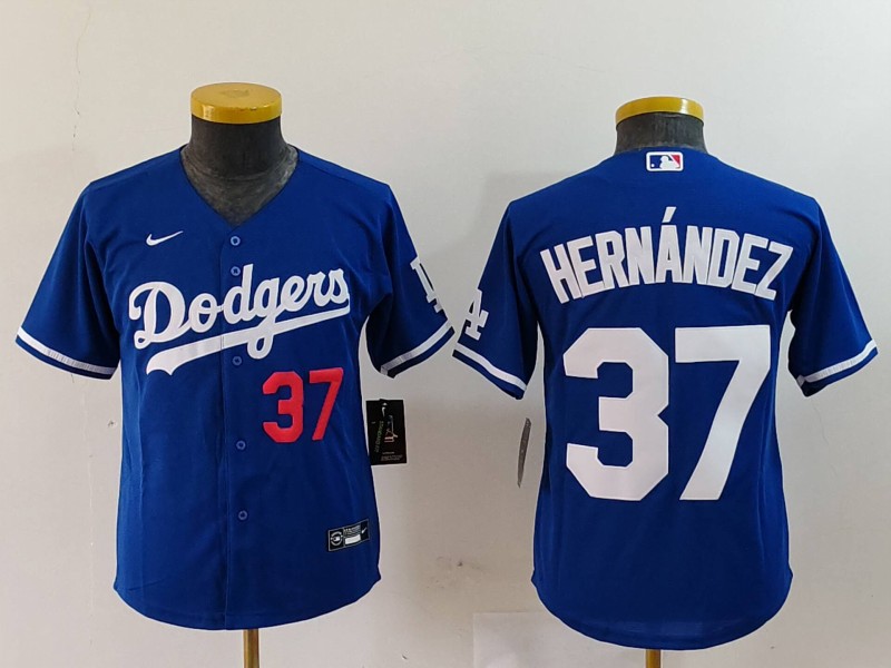 Personalized Youth Los Angeles Dodgers #37 Teoscar Hernandez Blue Stitched Baseball Jerseys
