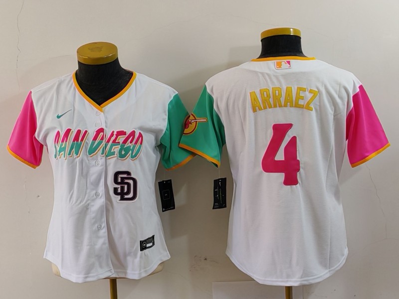 Personalized Women San Diego Padres #4 Luis Arraez White City Connect Stitched Baseball Jersey