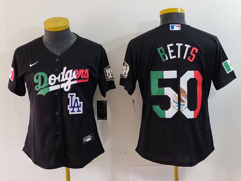 Personalized Women’s Los Angeles Dodgers #50 Mookie Betts Black Mexico Stitched Jersey(Run Small)