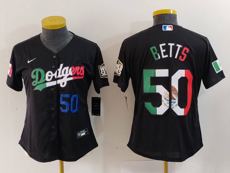 Personalized Women’s Los Angeles Dodgers #50 Mookie Betts Black Mexico Stitched Jersey(Run Small)