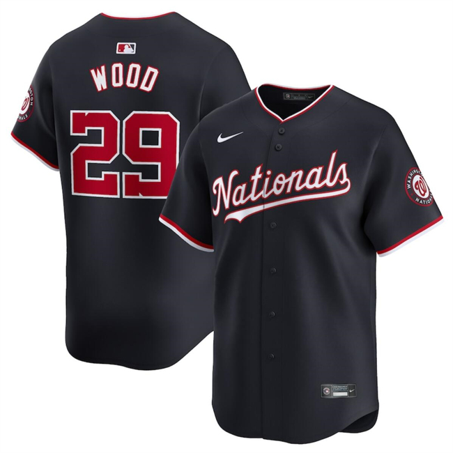 Personalized Men’s Washington Nationals #29 James Wood Navy 2024 Alternate Limited Stitched Baseball Jersey