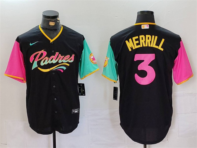 Personalized Men’s San Diego Padres #3 Jackson Merrill Black City Connect Cool Base Stitched Baseball Jersey