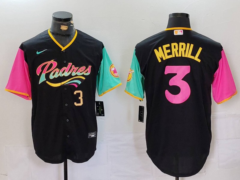Personalized Men’s San Diego Padres #3 Jackson Merrill Black City Connect Cool Base Stitched Baseball Jerseys
