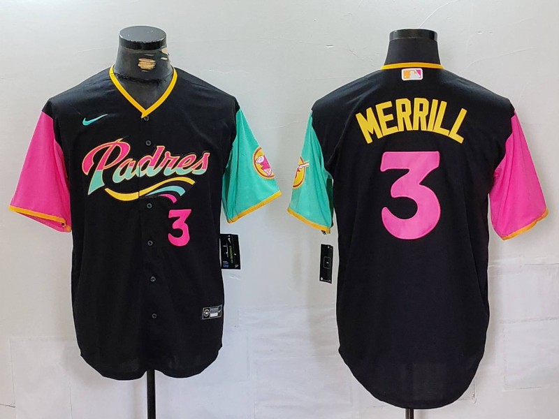 Personalized Men’s San Diego Padres #3 Jackson Merrill Black City Connect Cool Base Stitched Baseball Jerseys