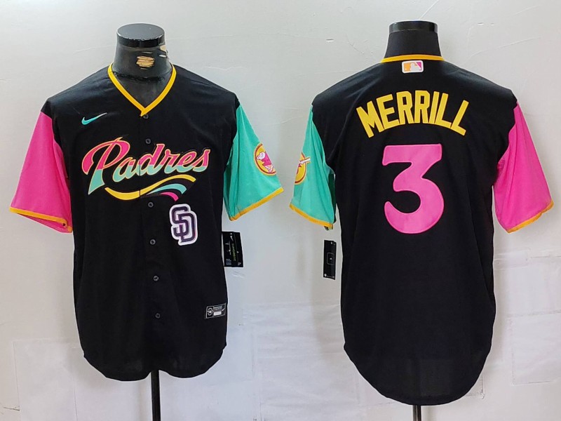 Personalized Men’s San Diego Padres #3 Jackson Merrill Black City Connect Cool Base Stitched Baseball Jerseys