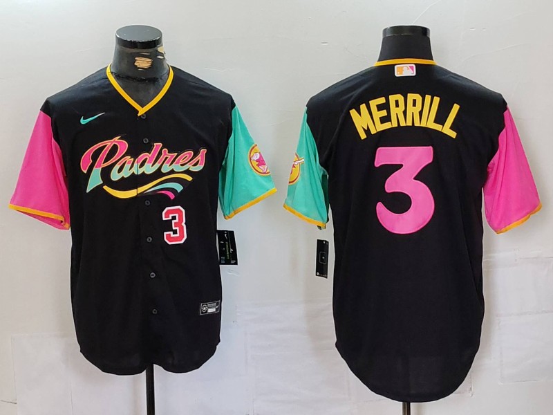 Personalized Men’s San Diego Padres #3 Jackson Merrill Black City Connect Cool Base Stitched Baseball Jerseys
