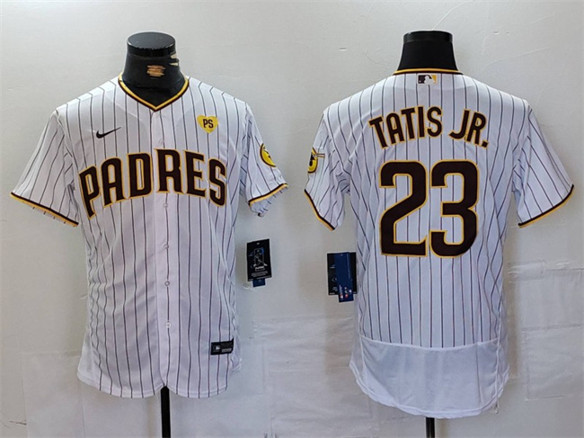Personalized Men’s San Diego Padres #23 Fernando Tatis Jr. White With PS Patch Flex Base Stitched Baseball Jersey