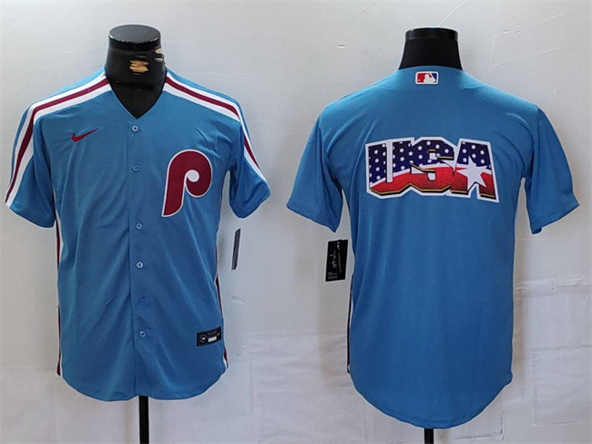 Personalized Men’s Philadelphia Phillies Team Big Logo Blue Cool Base Stitched Jersey