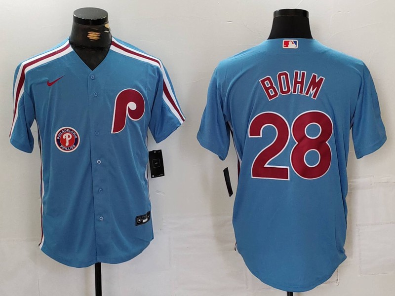 Personalized Men’s Philadelphia Phillies #28 Alec Bohm Blue Cool Base Stitched Jerseys