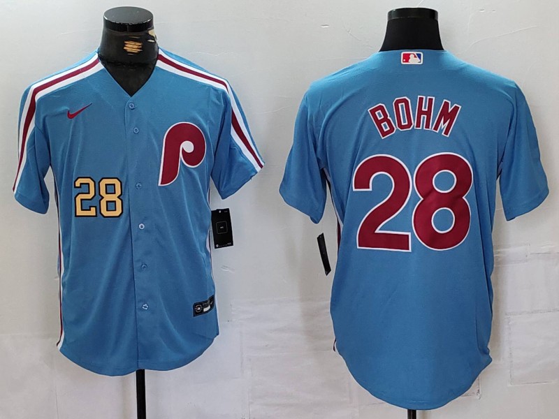Personalized Men’s Philadelphia Phillies #28 Alec Bohm Blue Cool Base Stitched Jerseys