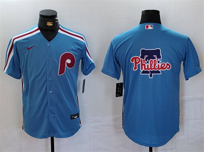 Personalized Men’s Philadelphia Phillies Team Big Logo Blue Cool Base Stitched Jerseys