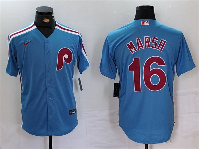 Personalized Men’s Philadelphia Phillies #16 Brandon Marsh Blue Cool Base Stitched Jersey