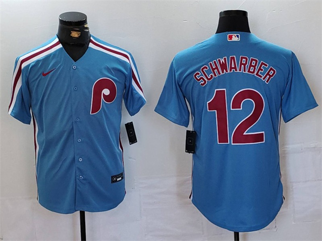 Personalized Men’s Philadelphia Phillies #12 Kyle Schwarber Blue Cool Base Stitched Jersey