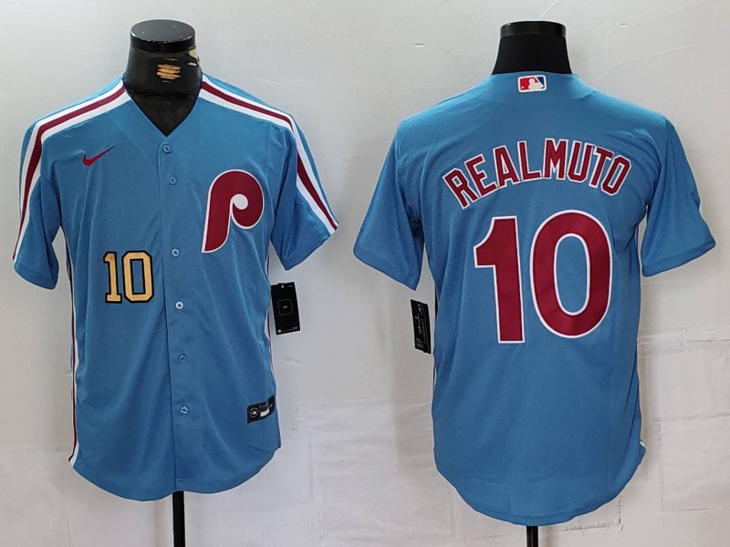 Personalized Men’s Philadelphia Phillies #10 J.T. Realmuto Blue Cool Base Stitched Jerseys