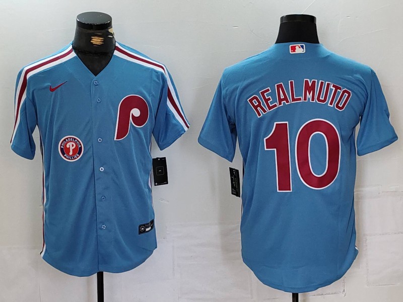 Personalized Men’s Philadelphia Phillies #10 J.T. Realmuto Blue Cool Base Stitched Jerseys
