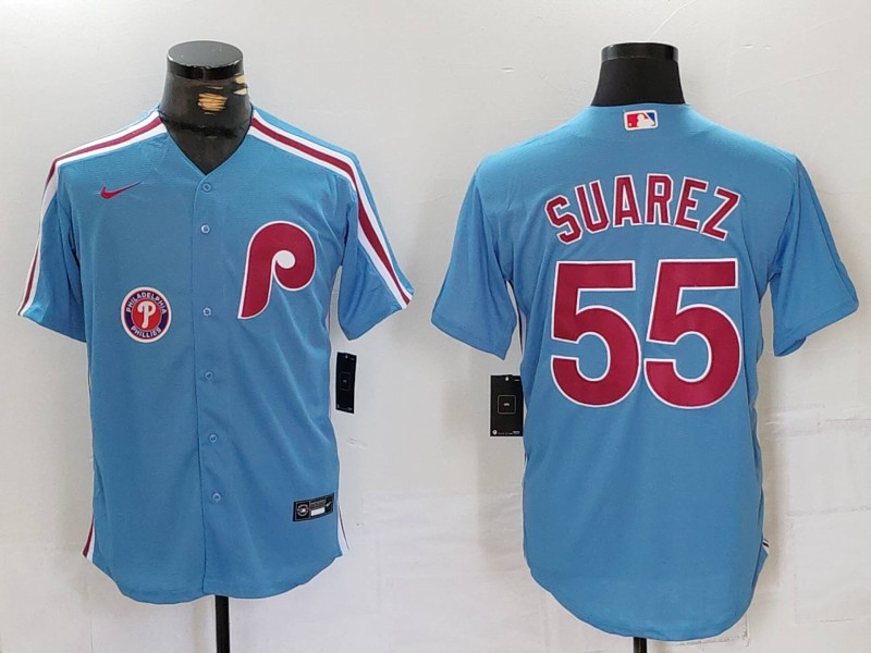 Personalized Men’s Philadelphia Phillies #55 Ranger Suárez Blue Cool Base Stitched Jerseys