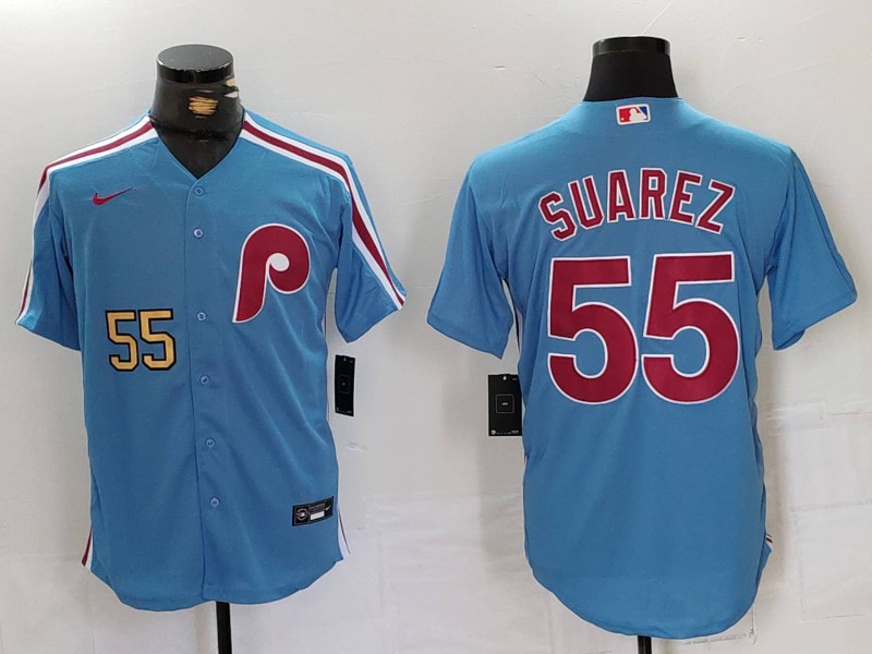 Personalized Men’s Philadelphia Phillies #55 Ranger Suárez Blue Cool Base Stitched Jerseys