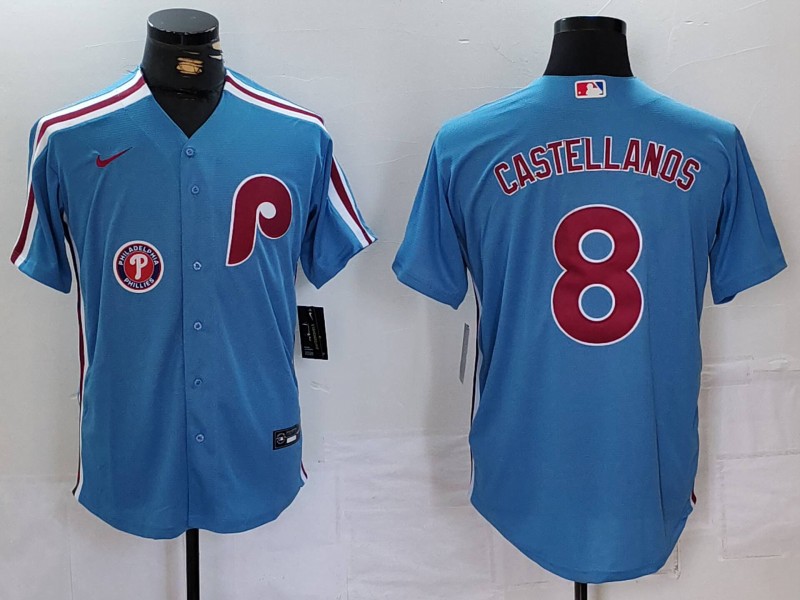 Personalized Men’s Philadelphia Phillies #8 Nick Castellanos Blue Cool Base Stitched Jerseys