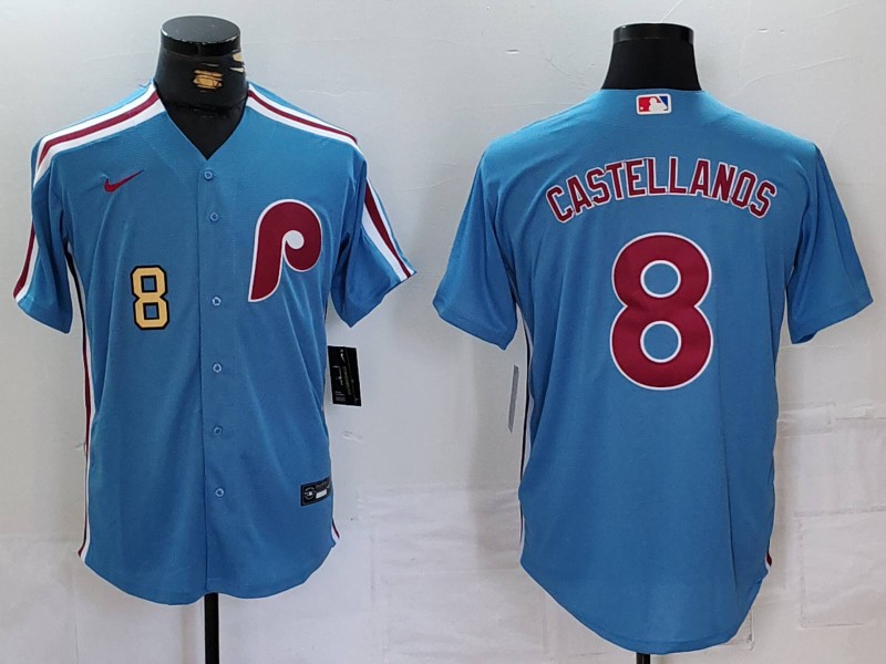 Personalized Men’s Philadelphia Phillies #8 Nick Castellanos Blue Cool Base Stitched Jerseys