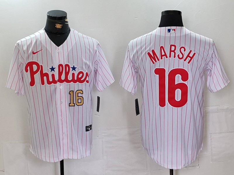 Personalized Men’s Philadelphia Phillies #16 Brandon Marsh White Cool Base Stitched Baseball Jersey