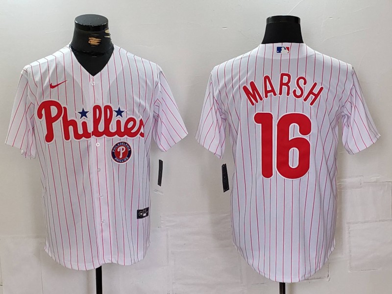 Personalized Men’s Philadelphia Phillies #16 Brandon Marsh White Cool Base Stitched Baseball Jerseys