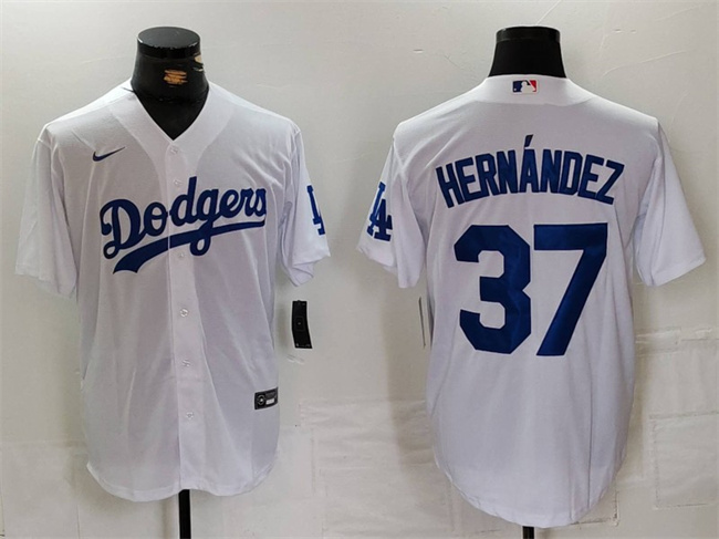 Personalized Men’s Los Angeles Dodgers #37 Teoscar Hernandez White Cool Base Stitched Baseball Jersey