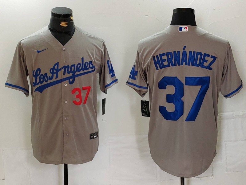 Personalized Men’s Los Angeles Dodgers #37 Teoscar Hernandez Grey Cool Base Stitched Baseball Jerseys