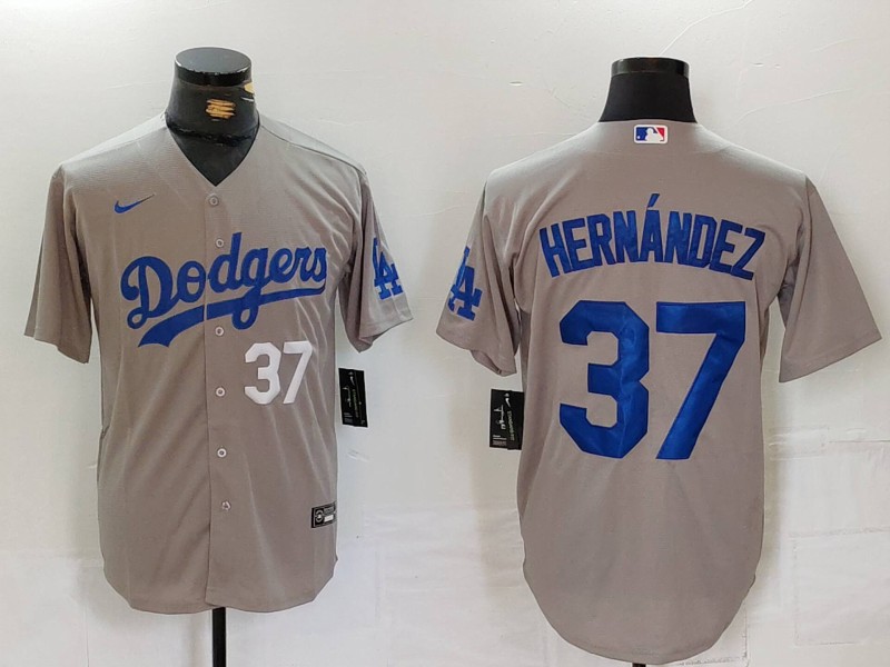 Personalized Men’s Los Angeles Dodgers #37 Teoscar Hernandez Grey Cool Base Stitched Baseball Jerseys