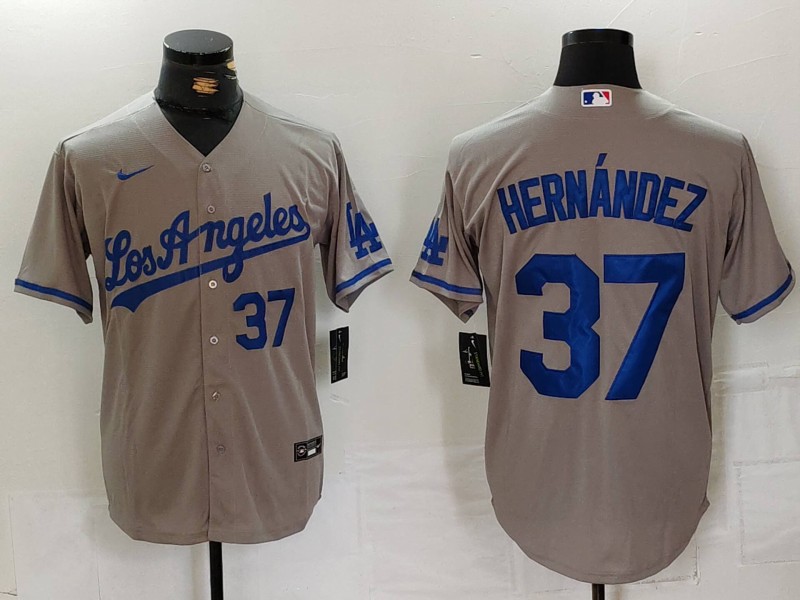 Personalized Men’s Los Angeles Dodgers #37 Teoscar Hernandez Grey Cool Base Stitched Baseball Jerseys